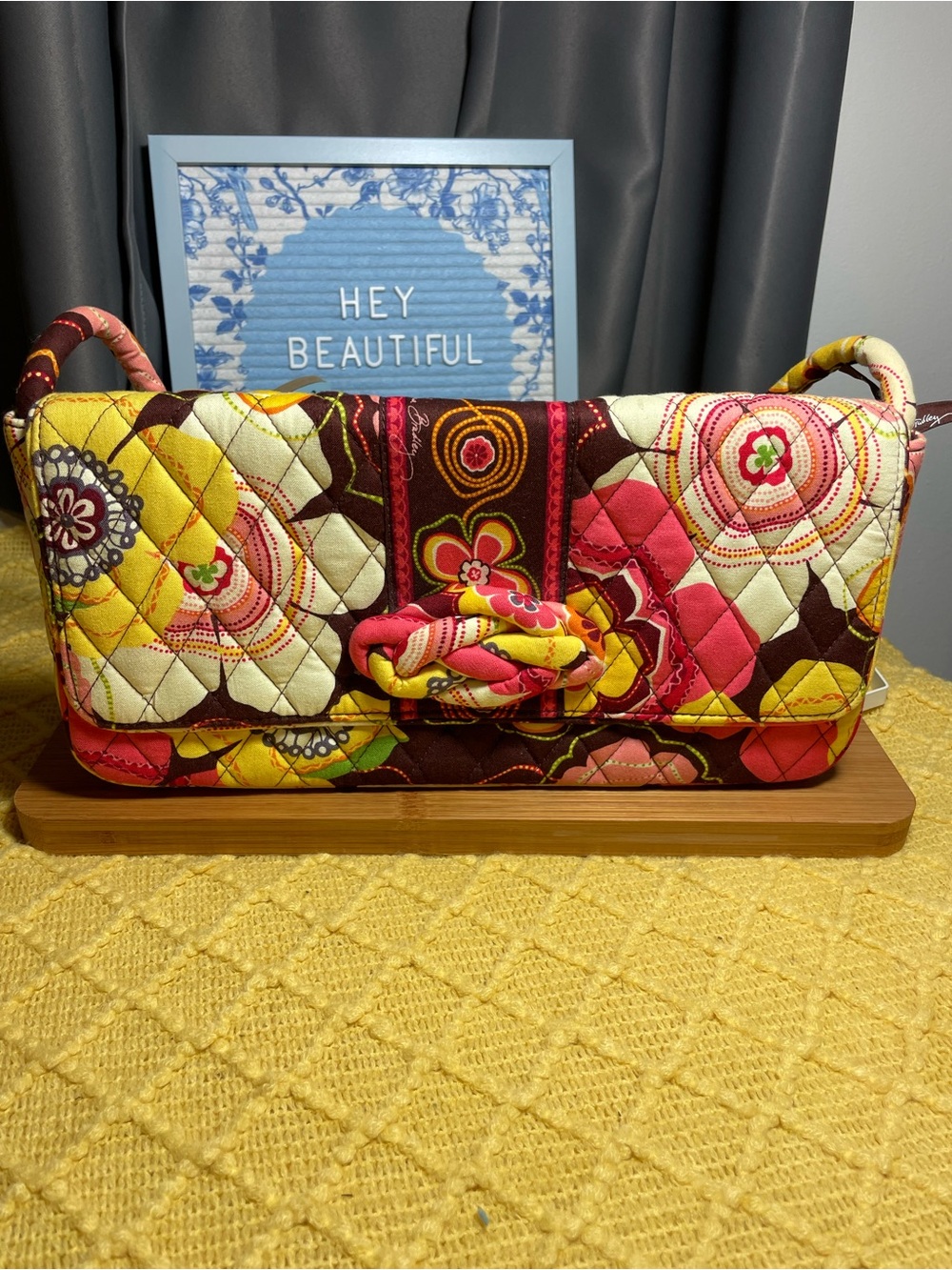 Vera Bradley “Knot Just a Clutch Buttercup” in Yellow Pink Brown Cream
